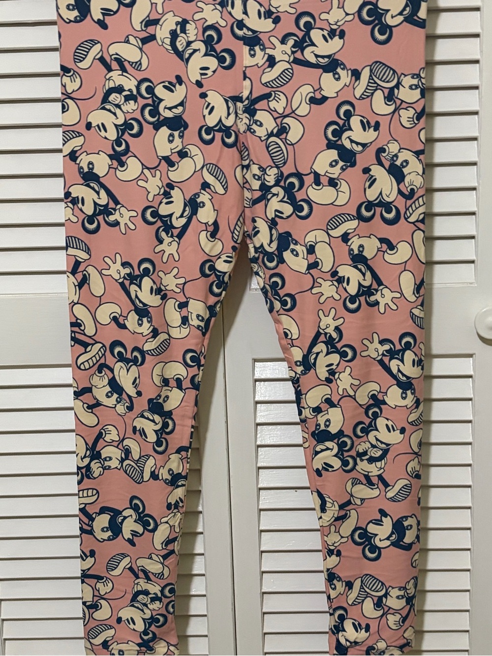 LuLaRoe Pink Cream and Navy Mickey Mouse Print Leggings